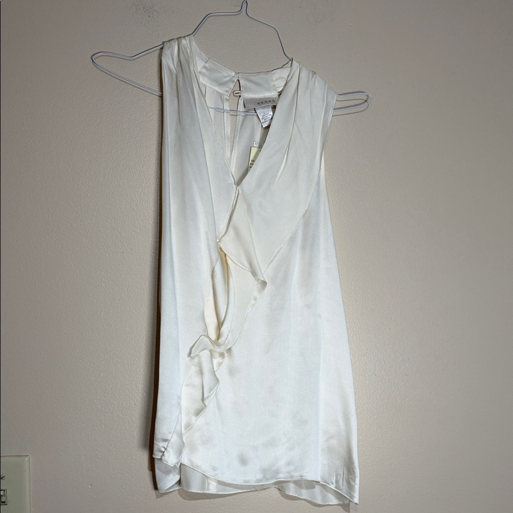Kenar Ivory silk V-Neck Ruffle Blouse